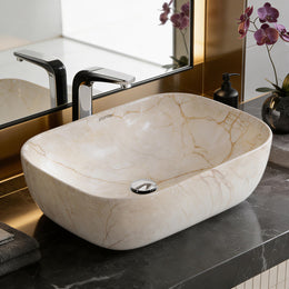 Plantex Ceramic Countertop Basin with Brown Veins - Wash Basin for Bathroom, Restaurant, Hotel (18 x 13 x 5.5 Inch)