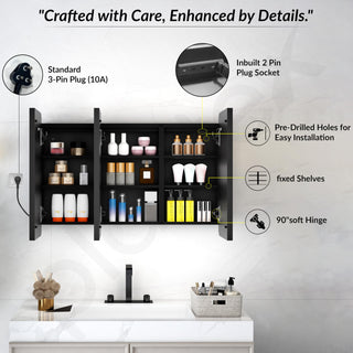 Plantex Steel Led Bathroom Mirror Cabinet/Triple Door Rectangle Mirror with Storage/Bathroom Cupboard (36X24 Inch-Black)