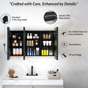Plantex 304 Stainless Steel Bathroom Cabinet with Mirror/LED Mirror Cabinet for Wall/Triple Door Bathroom Cabinet Storage/Bathroom Organiser Cabinet (36X24 Inch- Defogger/Black)