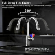 Plantex Pull-Down Kitchen Sink Tap/Pure Brass Sink Tap for Kitchen Basin with 360⁰ Swivel Spout/Kitchen Sink Faucet- (2045, Chrome)