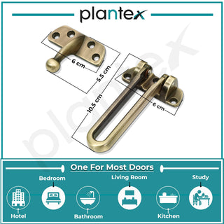 Plantex Security Latch for Home/Safety Door Lock for All Door, Guard with High Security Auxiliary Lock Pack of 2 (Brass Antique)