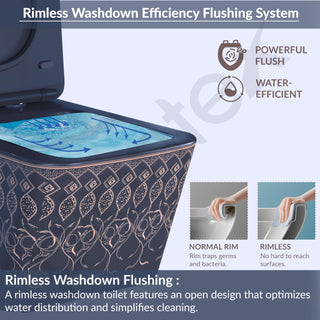 Plantex Ceramic Commode for Toilet/Rimless Washdown Western Toilet/P Trap Commode with Soft Closing Toilet Seat Cover - (LAS04, Blue)