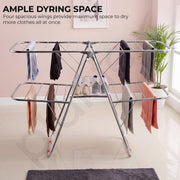 Plantex Cloth Stand for Home/Stainless Steel Foldable Colth Stand/Double Layer Cloth Drying Rack for Balcony - Pack of 1 (Bloom, Chrome)