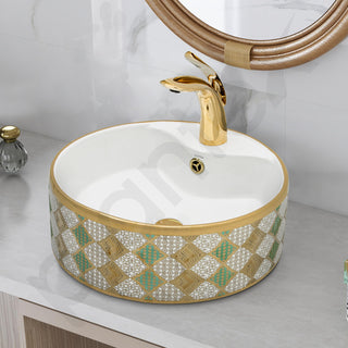 Plantex Ceramic Wash Basin for Bathroom/Tabletop Wash Basin/Round Countertop Washbasin for Living Room/Office(15.7x15.7x5.7 Inch)