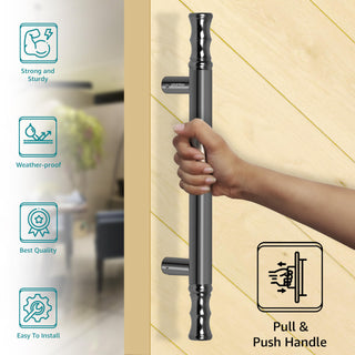 Plantex Main Door Handle - Pull/Push Handle for Wooden & Glass Door - 14 Inch - Gray Glossy - Stainless Steel - 3 Years Warranty