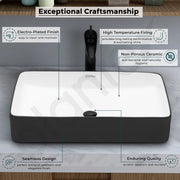 Plantex Ceramic Wash Basin for Bathroom/Tabletop Washbasin/Counter Top Black Washbasin/Vessel Sink (White & Black-25x14x5 Inch)