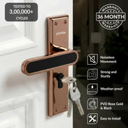 Plantex Door Lock Set - Main Door Lock Plate Handle Set/Mortise Lock with 3 Keys/Lock Body and Cylinder - Pack of 1 (OHMH-21, PVD Rose Gold & Black)
