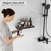 Plantex Premium Black Glass Shelf for Bathroom/Kitchen/Living Room - Bathroom Accessories (Polished 15x6 - Pack of 1)