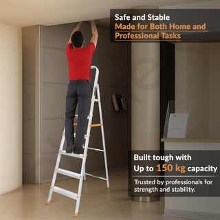 Plantex Legend 6 Step Aluminium Ladder for Home/Wide Anti-Skid Steps/Capacity Upto 150 kg/5 Year Manufacturer Warranty (Orange-Silver)