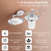 Plantex J4 Stainless Steel Soap Dish with Liquid Dispenser/Soap Stand for Bathroom Wall Mount/Shampoo Dispenser/Bathroom Accessories (Chrome Finish) Onix
