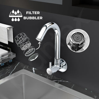 Plantex Sink Tap for Kitchen Basin/Wall Mount Kitchen Sink Tap with Wall Flange and Water Saving -(MKS-1277-Chrome)