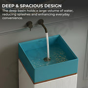 Plantex Acrylic Resin & Quartz Pedestal Basin for Bathroom/One Piece Pedestal Free Standing Square Wash Basin for living Room/Hotel (Blue & White)