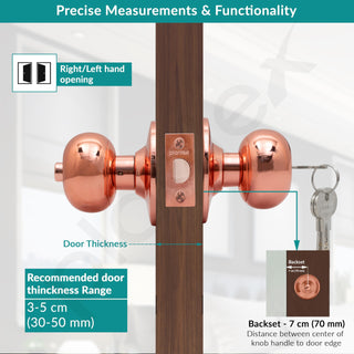 Plantex Door Lock - Cylindrical Door Lock with 3 Keys/Tubular Door Knob/Lock for Main Door/Bedroom (Rose Gold), Stainless Steel