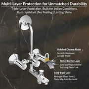 Plantex Pure Brass 3-in-1 Wall Mixer with L-Bend Provision for Overhead and Hand Shower/Bathroom Mixer Tap with Brass Wall Flange & Teflon Tape/Wall Mixer for Bathroom - (Flip, Chrome)