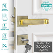 Plantex Triple Security Door Lock for Home/Main Door Lock Set with 3 Years of Warranty/Mortise Lock for Door with Brass Lock Body & Cylinder (7127, Brass Antique & Gold)