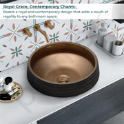 Plantex Designer Ceramic Basin/Table Top Wash Basin for Bathroom/Countertop Vessel Sink Basin for Home/Office/Restaurant (Black & Bronze - 15 x 15 x 6 Inch)
