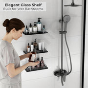 Plantex Heavy Duty Black Glass Shelf for Bathroom/Kitchen Wall Shelf/Living Room Glass Shelf, Polished (12x6 Inches - Pack of 3)