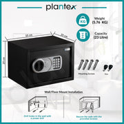Plantex 23 Litre Electronic Safe Locker for Home/Safety Locker Box with LED Light & Master Code Access/Tijori with Emergency Key/2 Years Warranty by Plantex - Black (Metal)