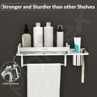 Plantex Stainless Steel Bathroom Shelf/Multipurpose Bathroom Shelf for Wall/Attached Tumbler and Napkin Holder for WashBasin(15 Inches)