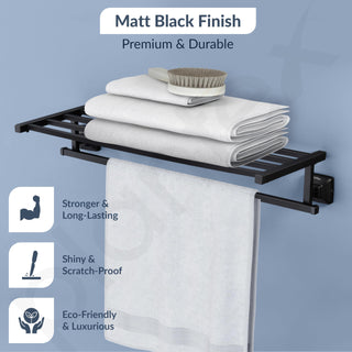 Plantex 304 Grade Stainless Steel 24-inch Bathroom Towel Hanger/Towel Rack/Towel Stand/Holder/Bathroom Accessories - Squaro (Black)