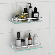 Plantex Frosted Glass Shelf for Bathroom/Kitchen Shelf for Wall/Living Room Wall Storage Shelf with Chrome Finish Brass Railings and Brackets (12x6 Inches - Pack of 2)