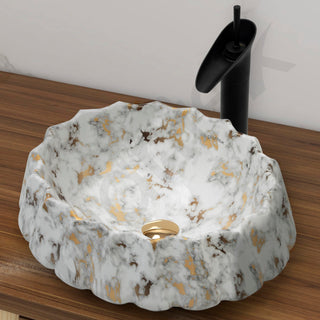 Plantex Ceramic Basin for Bathroom/Table Top Wash Basin/Washbasin for Living Room, Restaurant (Marble Finish, 17 x 15 x 6 Inch)