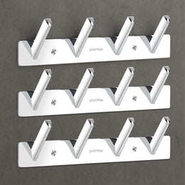 Plantex Wall Hooks for Hanging Cloth/Stainless Steel Towel Hangers/Bathroom Robe Hooks/Door Hangers/Square Wall Hook/Hook Rail for Hanging Keys - 4 Hooks (Pack of 3, Chrome)