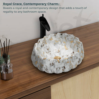 Plantex Ceramic Basin for Bathroom/Table Top Wash Basin/Washbasin for Living Room, Restaurant (Marble Finish, 17 x 15 x 6 Inch)