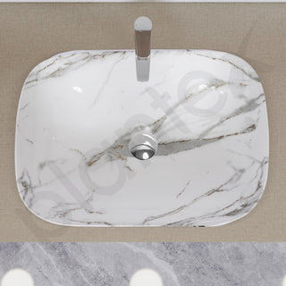 Plantex Ceramic Marble Tabletop Wash Basin/Bathroom Basin Sink/Countertop Basin/Washbasin for Bathroom (Marble Basin with Grey Veins - 18 x 13 x 5.5 Inch)