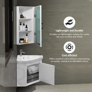 Plantex Unbrekable Wall Mount Vanity Cabinet with Washbasin and Mirror/Corner Basin with Cabinet for Bathroom - (406, White)