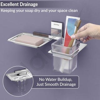 Plantex 304 Grade Stainless Steel 2 in 1 Soap Dish with Tumbler Holder/Soap Holder/Toothbrush Holder/Bathroom Accessories - Crystal (Chrome)