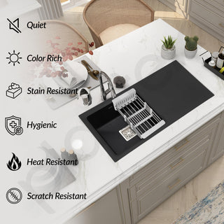Plantex Sink for Kitchen/Granite Quartz Single Bowl Kitchen Sink With Drain Board/Undermount/Top Mounted (Black-36x18 Inches)
