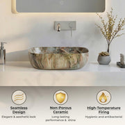 Plantex Ceramic Tabletop Basin/Square Washbasin/Basin for Bathroom/Washbasin for Bathroom, Restaurant, Hotel (Marble Finish, 18 x 13 x 5.5 Inch)