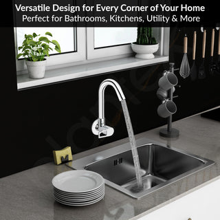 Plantex Pure Brass Sink Tap for Kitchen Basin/Wall Mount Sink Cock for Kitchen with Wall Flange and Teflon Tapes/Water Tap -(3204, Chrome)