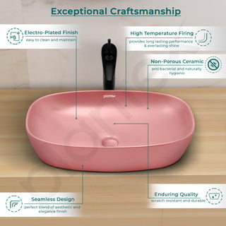Plantex Basin for Bathroom/Ceramic Table Top Wash Basin/Over Counter Washbasin for Restaurant/Hotel (Matt Pink, 23 x 14.5 x 5 Inch)