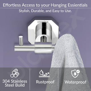 Plantex 304 Grade Stainless Steel Hook for Bathroom/Cloth Hanger for Wall/Hanger Hooks/Wall Hooks for Hanging Strong - Nipron (Chrome)