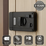 Plantex Heavy Duty Door Lock with 5 years warranty/Night Latch lock  with Key & Knob for Main Door/Tribolt lock for Inside Opening for Home,Hotel,Office - Pack of 1 (Z-Black)
