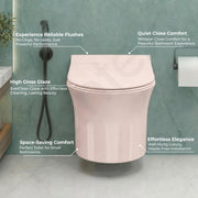 Plantex Platinum Ceramic Rimless Wall Hanging Commode/Washdown Western Commode with Soft Close Toilet Seat - P Trap Outlet ( Peach )