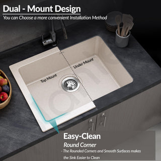 Plantex Quartz Acrylic Kitchen Sink/Undermount Sink for Kitchen with 10 Years Warranty by Plantex/Granite Single Bowl Kitchen Sinks with Coupling (Ultra Brun 16x18 Inches)