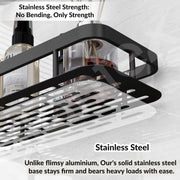 Plantex Bathroom Organizer Without Drill/Stainless Steel & Aluminium Shelf for Wall with Adhesive Stickers - Pack of 1 (12x5 inch, Black)