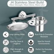 Plantex J4 Stainless Steel Soap Dish with Tumbler Holder/Soap and Brush Holder for Bathrooom/2 in 1 Soap Holder with Toothbrush Holder/Bathroom Accessories (Chrome Finish) Angel
