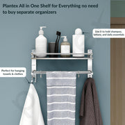 Plantex Stainless Steel Bathroom Shelf/Bathroom Stand for Wall/Bathroom Racks and Shelves with Hooks & Towel Holder/Bathroom Organiser with Drill (2-Tier, Chrome, Polished)