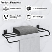 Plantex 304 Grade Stainless Steel 24-inch Bathroom Towel Rack/Towel Bar/Towel Stand/Towel Rod/Bathroom Accessories - Pack of 1 (Crystal - Black)