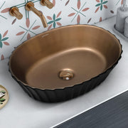 Plantex Ceramic Washbasin for Bathroom/Tabletop Wash Basin/Countertop Vessel Sink for Home/Office/Hotel (Black & Red Copper - 19.5 x 15 x 5.5 Inch)