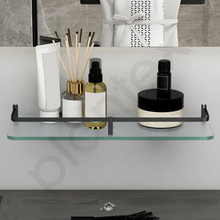 Plantex Shelf for Bathroom/Frosted Glass Shelf with Brass Railings and Brackets/Shelf for Bedroom/Living Room/Kitchen - Pack of 1 (15 x 6 inch, Black)