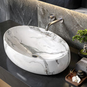 Plantex Basin for Bathroom/Ceramic Table Top Wash Basin/Over Counter Washbasin for Restaurant/Hotel (CRETA-NS-203-Marble Finis, 23 x 15 x 5.5 Inch)