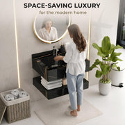 Plantex Floating Vanity/Slab Tile Vanity with Washbasin for Bathroom/Wall Mount Cabinet with Sink - (Marmor Black - 60 X 45 cm)