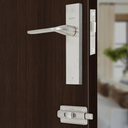 Plantex Brass Heavy Duty Door Lock Bathroom Door Lock/Mortise 8Inch Keyless Plate Handle Set For Home/Bathroom/Store Room/Balcony/Office With Baby Latch (8060, Matt), Silver