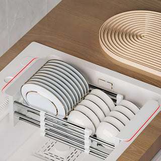 Plantex Stainless Steel & ABS Plastic Sink Drainer Basket/Sink Basket with Adjustable Armrest Kitchen Rack/Vegetable & Fruits Washing Organizer/Sink Utensils Drainer Stand - Pack of 1 (White)