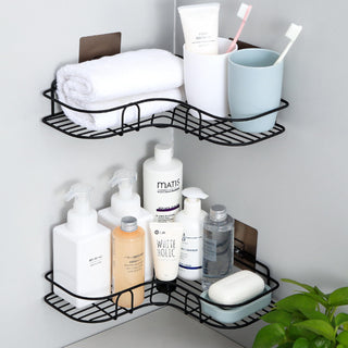 Plantex Self Adhesive Bathroom Side Corner Shelf/No Drill Bathroom Corner Shelves for Wall/Bathroom Organizer Without Drill - GI Metal (Pack of 2), Black
